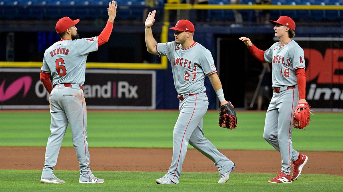 Mike Trout celebrates