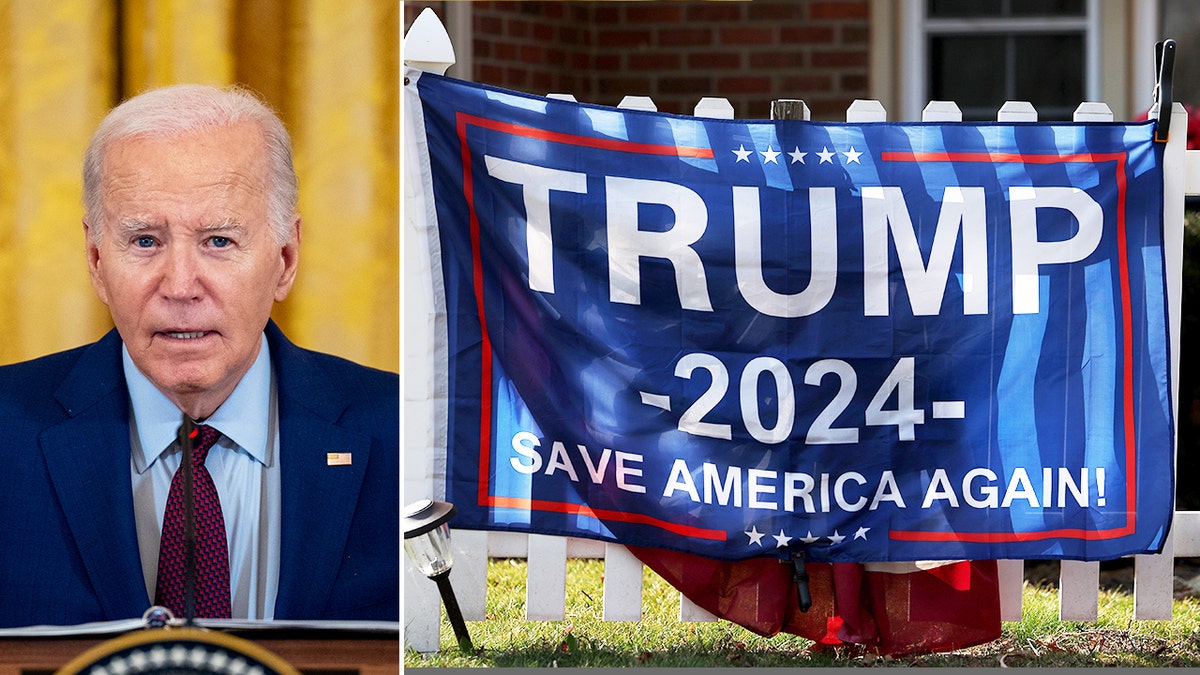President Biden, and a Donald Trump 2024 flag