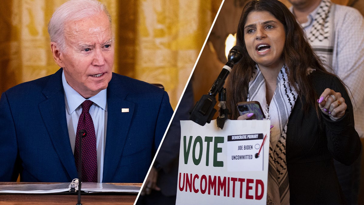 photo split. left: President Biden; right activist Lexis Zeidan