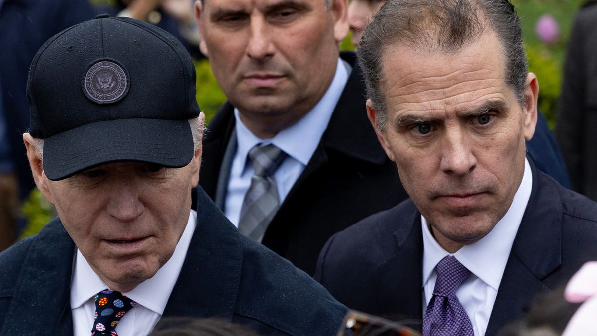 President Biden, left, and Hunter Biden look on during the Easter Egg Roll on the South Lawn of the White House in Washington, D.C., on Monday, April 1, 2024.