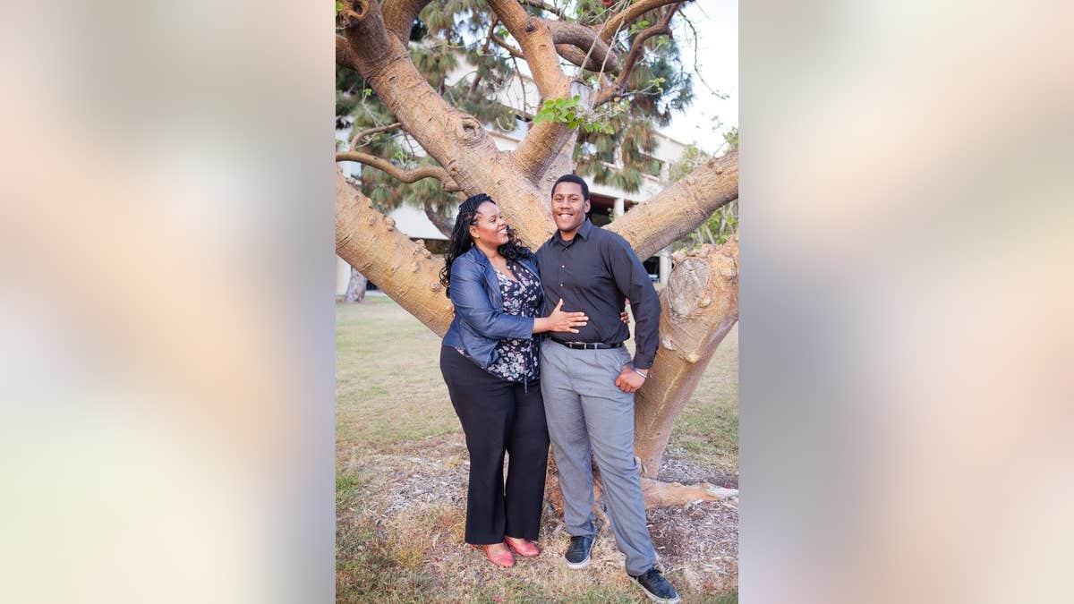 Jeremiah Brown joking with his mom, Lorri. 