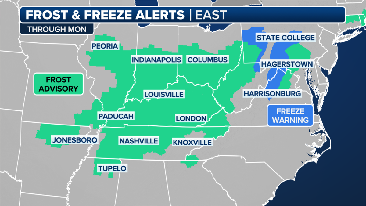 Frost and freeze advisories for Monday, April 22, 2024