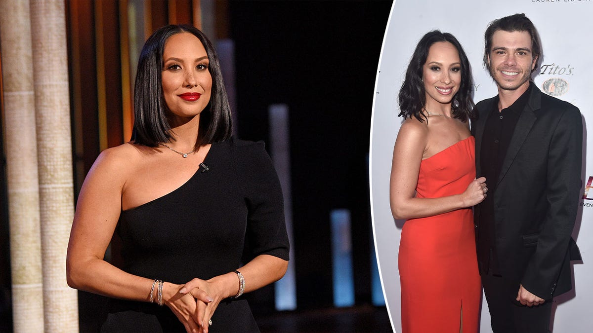 Side by side photos of Cheryl Burke and Cheryl Burke with Matthew Lawrence