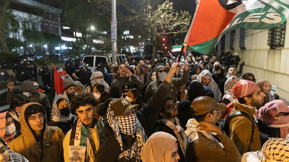 Pro-Palestinian supporters gather outside Columbia University