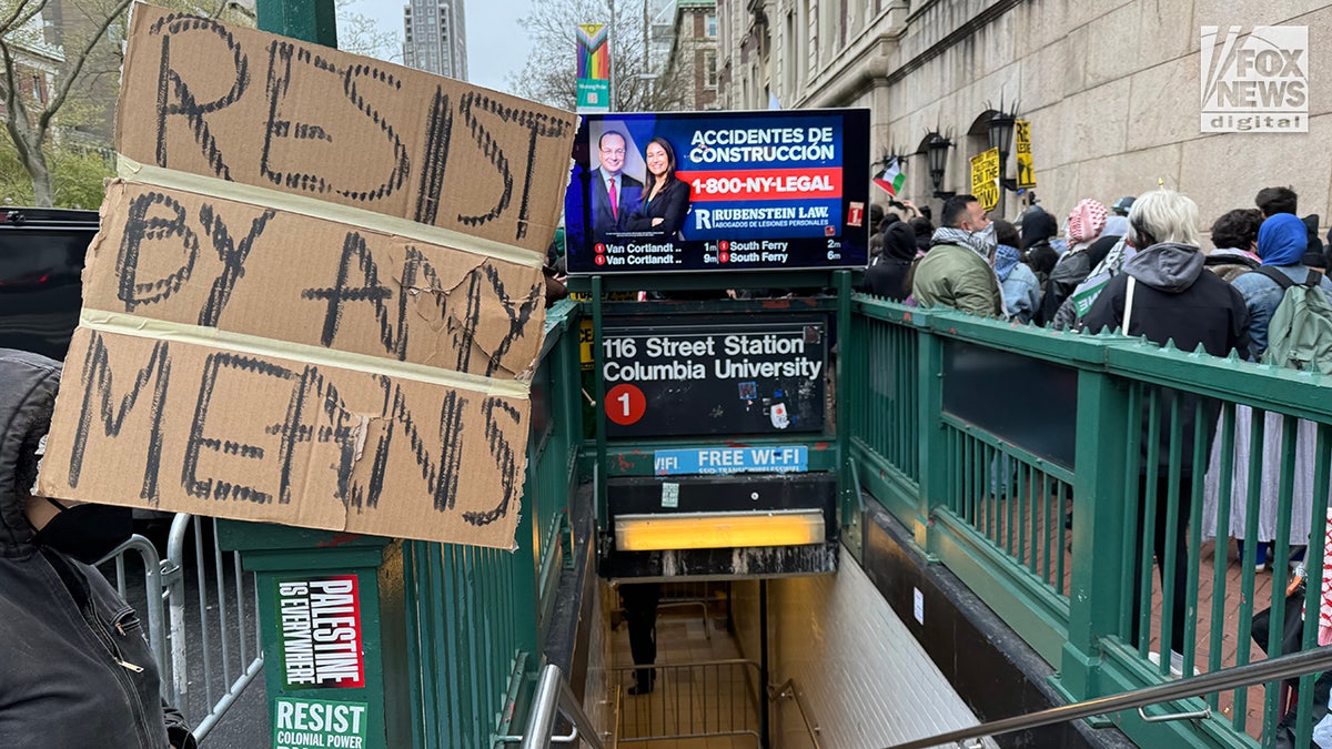 Anti-Israel protestors demonstrate outside of Columbia University’s campus in New York City