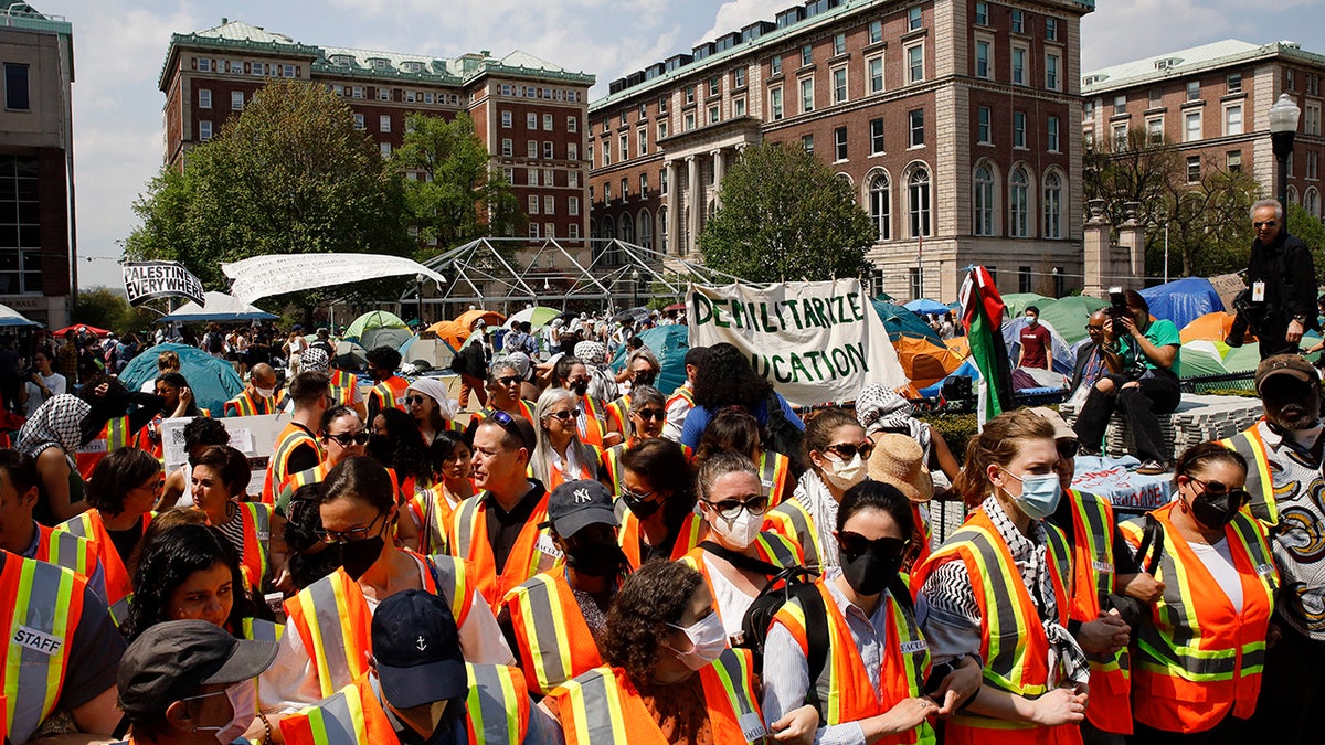 Columbia University anti-Israel agitators massed connected quad