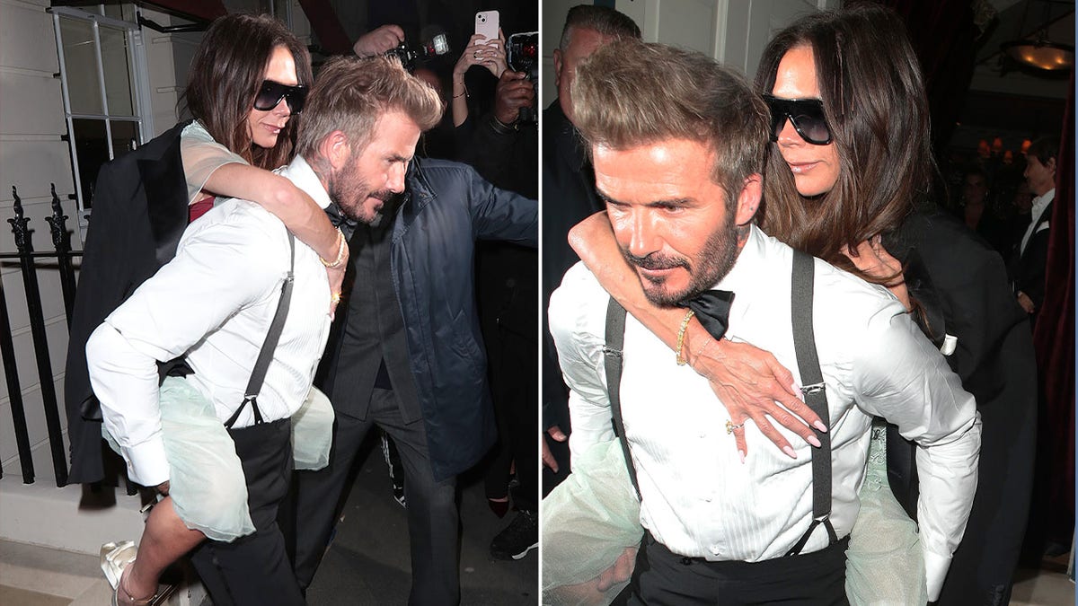 Victoria Beckham arrives at 50th birthday celebration on crutches ...