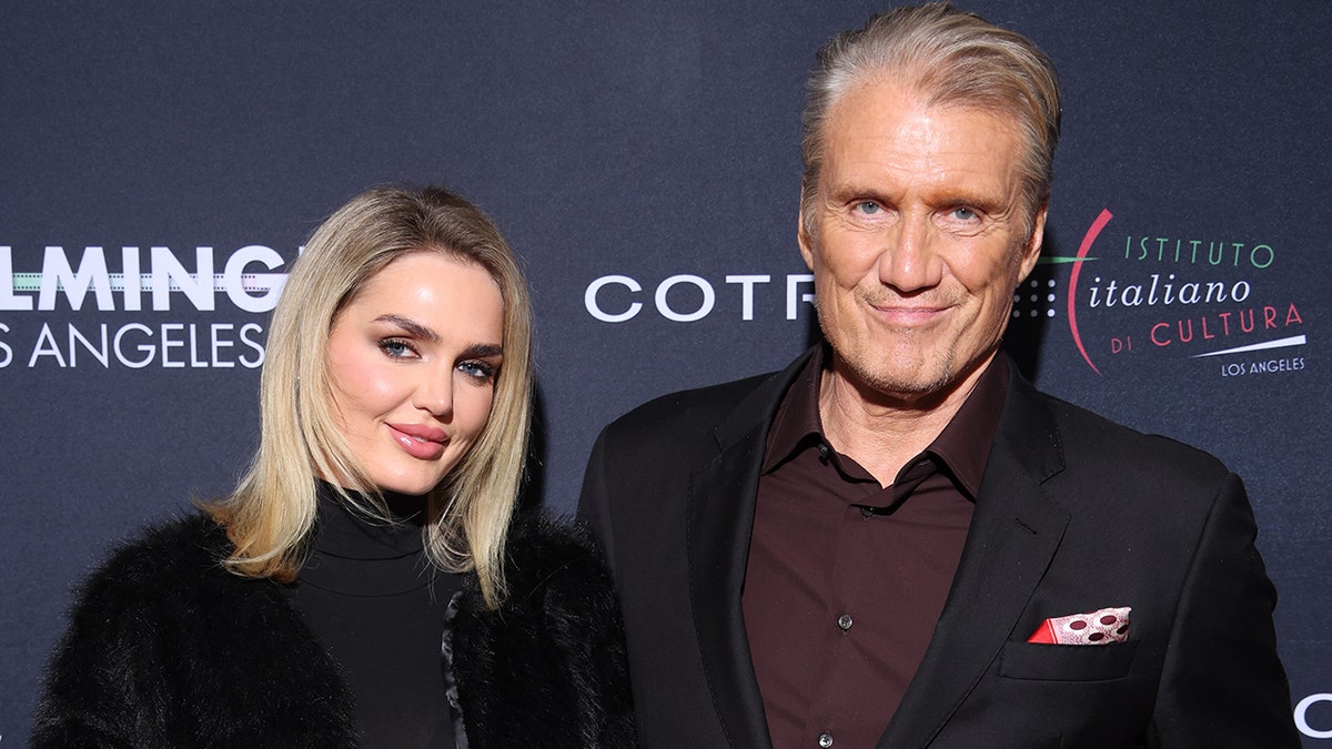 Dolph Lundgren and Emma Krokdal on the red carpet