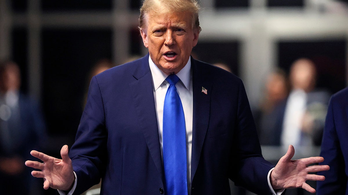Donald Trump successful navy blazer and bluish tie