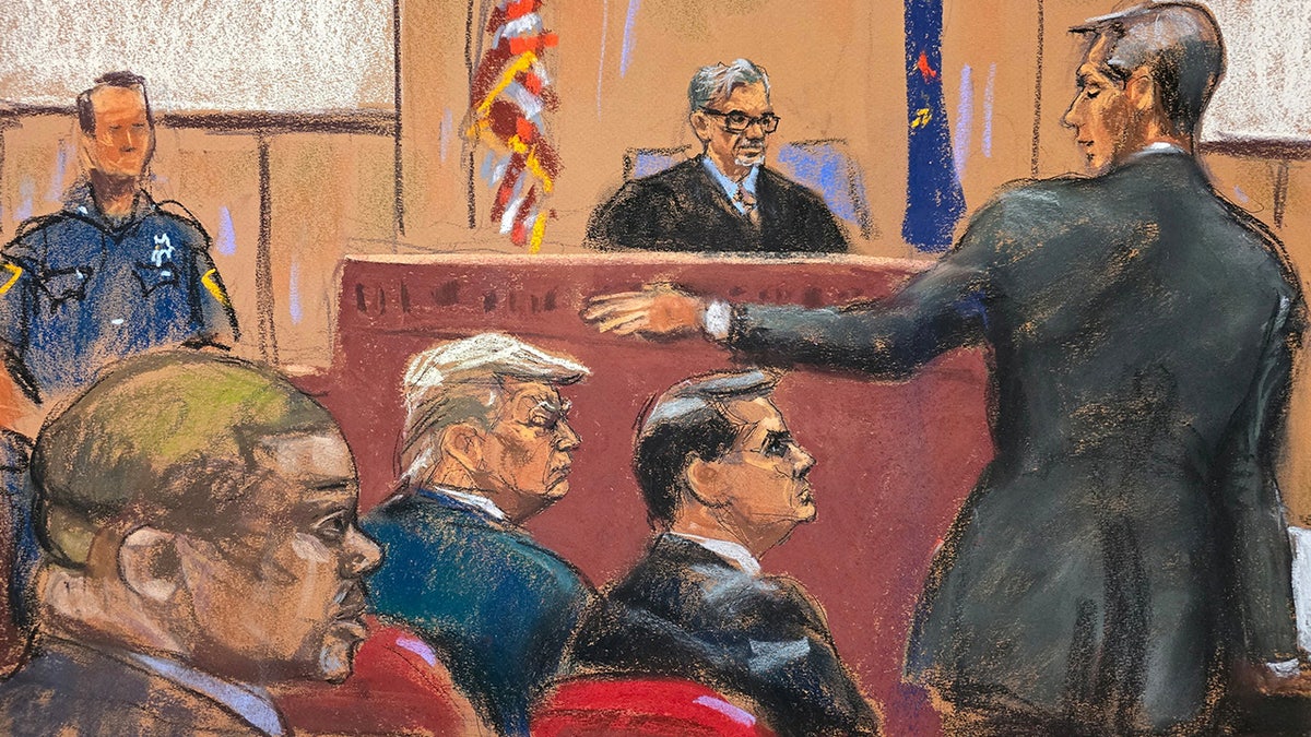 Donald Trump watches with his lawyer  Todd Blanche arsenic  authoritative   Matthew Colangelo makes opening   statements during Trump's transgression  trial