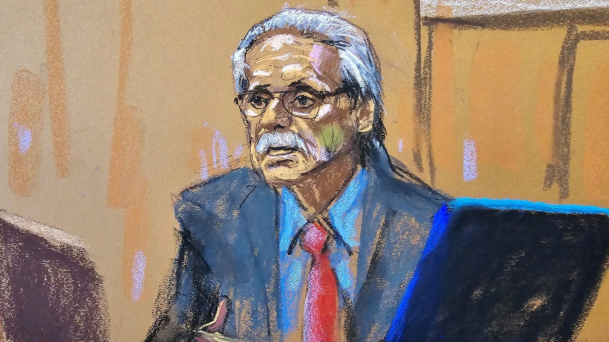 David Pecker is questioned during erstwhile U.S. President Donald Trump's criminal trial