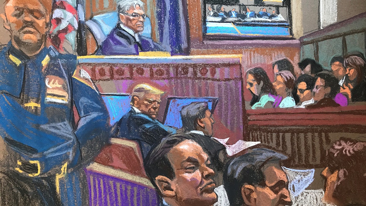 A court sketch depicts the second day of former President Donald Trump’s criminal trial