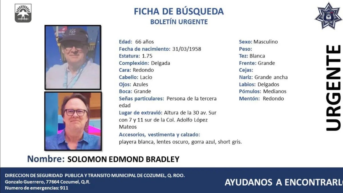 Official missing poster for Edmond Bradley Solomon III created by Cozumel police.
