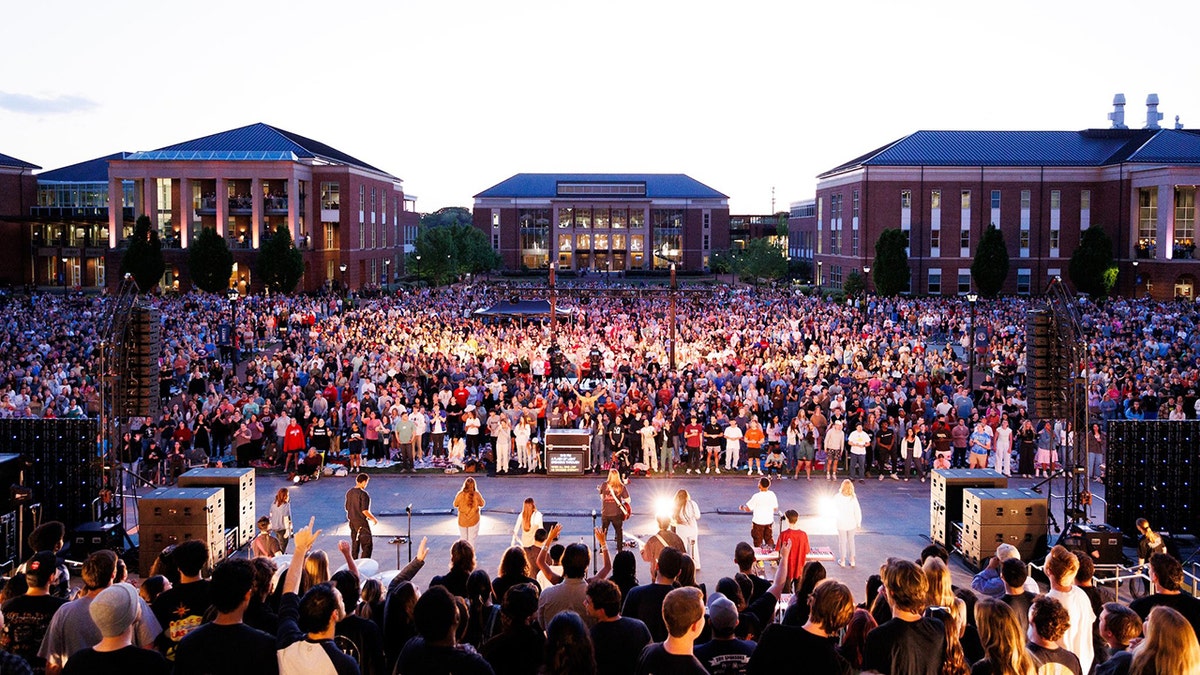 Students, campus buildings