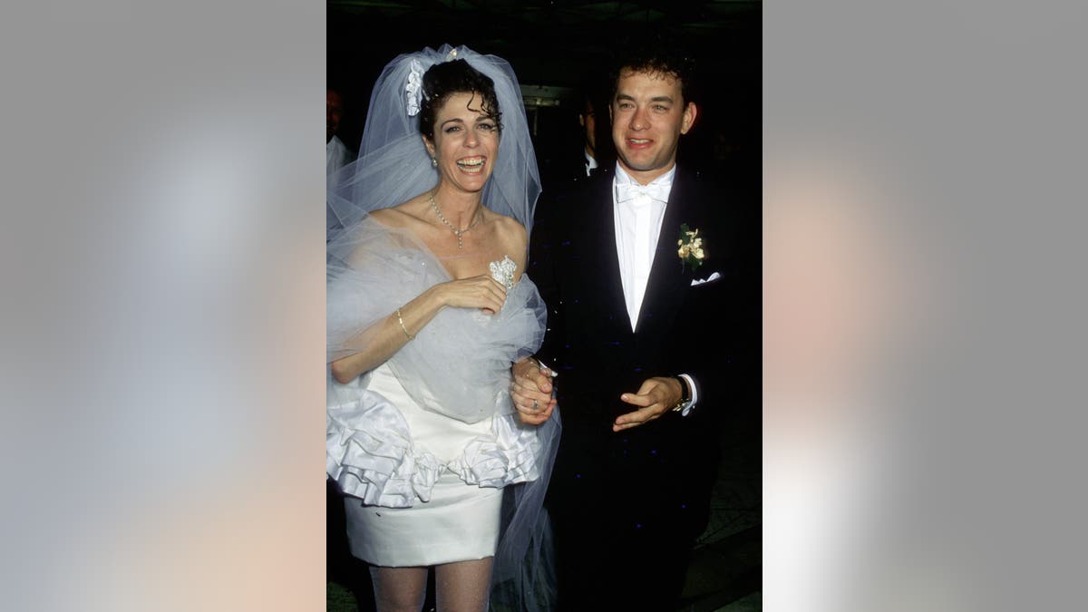 Tom Hanks and Rita Wilson astatine their wedding