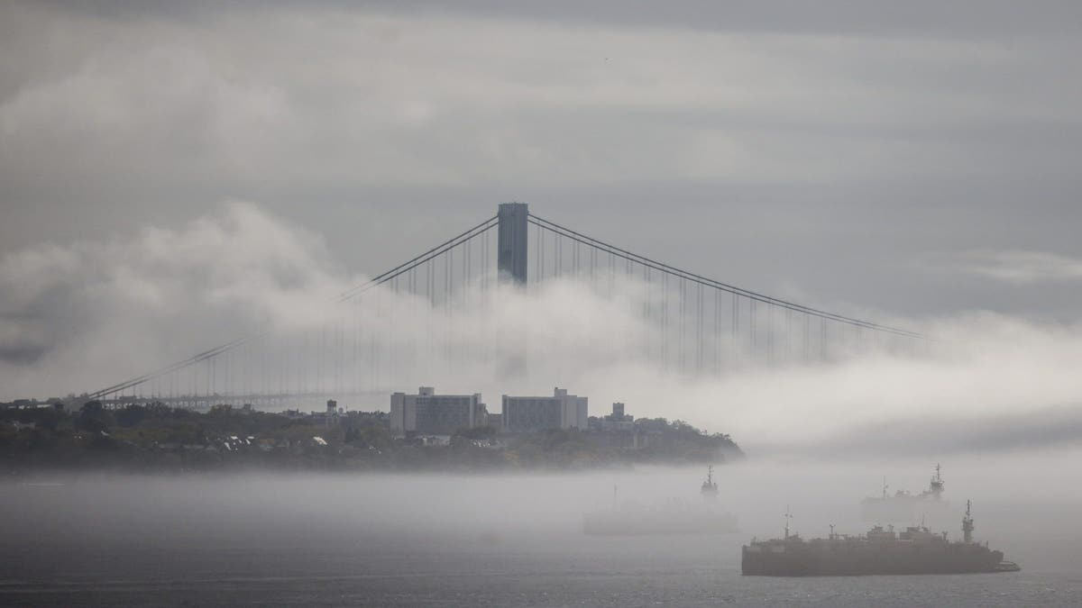 Fog over New York Bay with Verrazzano bridge in background