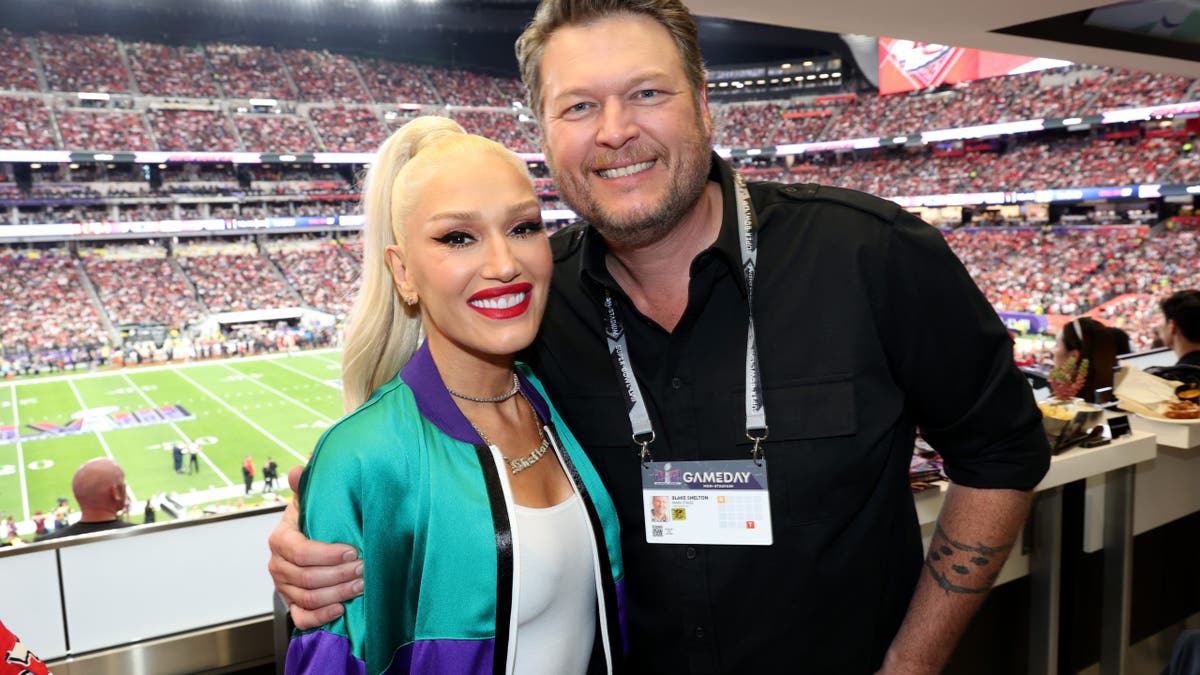 Gwen Stefani and Blake Shelton at the 2024 Super Bowl