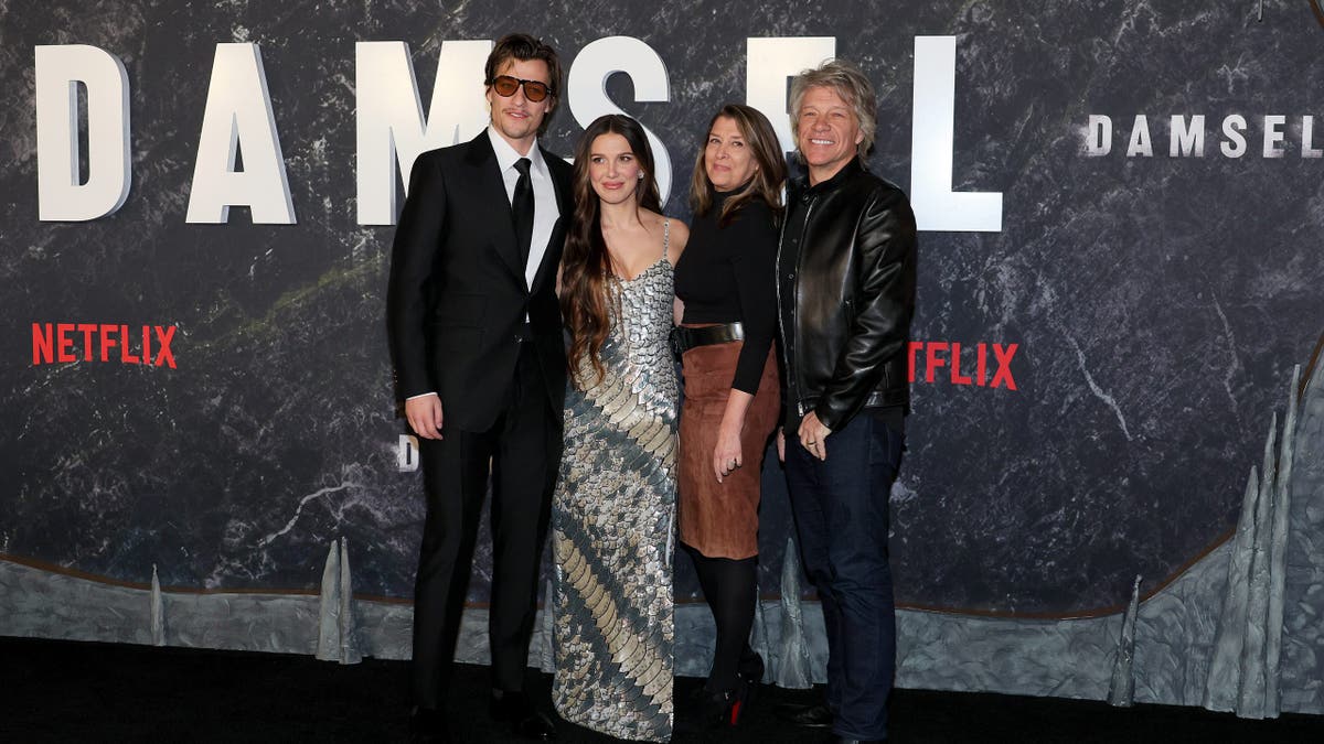 Jake Bongiovi, Millie Bobby Brown, Dorothea Hurley and Jon Bon Jovi 