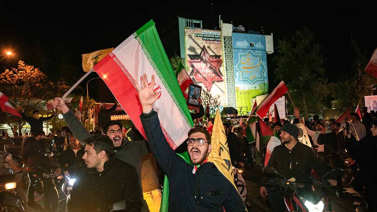 Iranian pro-government supporters outcry anti-Israel slogans during a protest