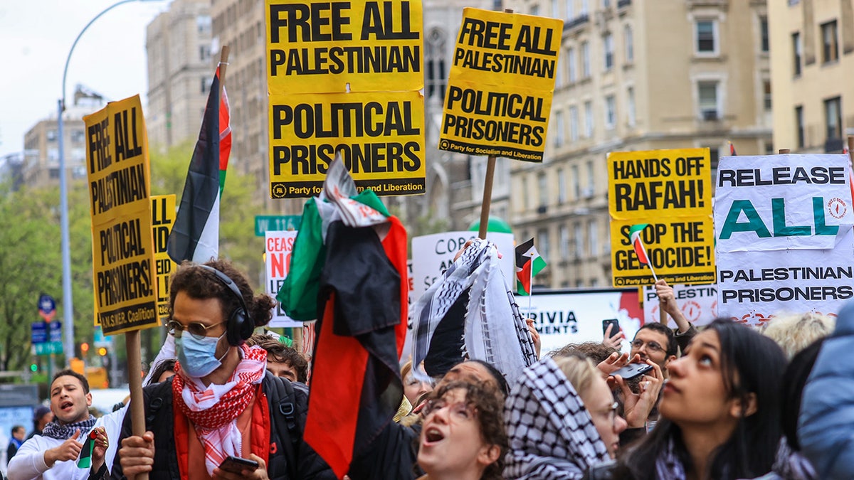 Anti-Israel demonstrators outside Columbia