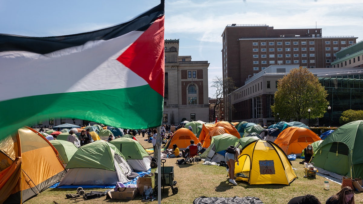 Palestinian flag at Columbia encampment