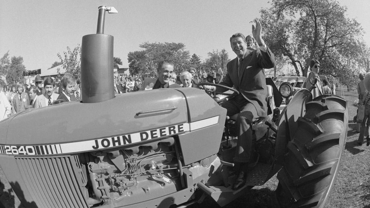 Ronald Reagan on tractor