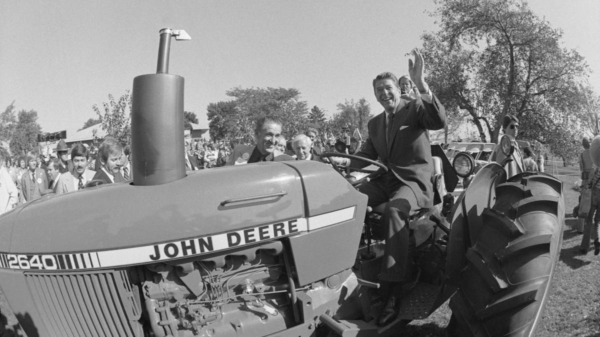 Ronald Reagan on tractor