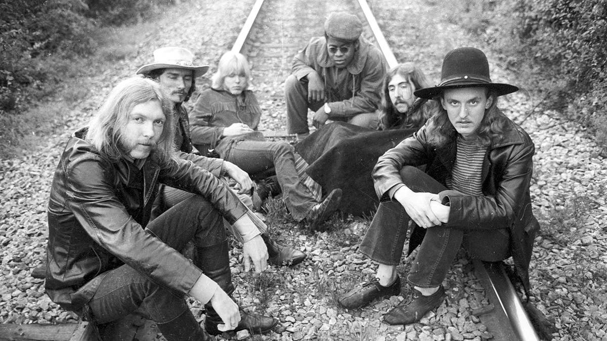 Black and achromatic  photograph  of Allman Brothers Band