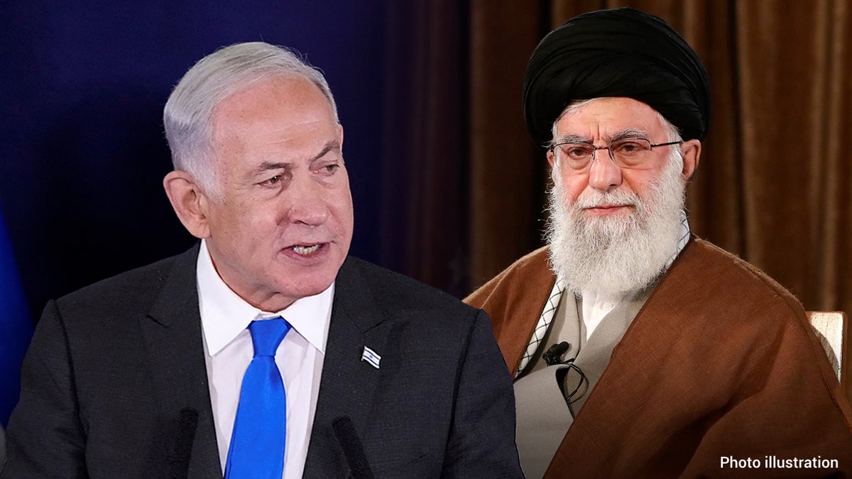 Split screen showing Benjamin Netanyahu and Iran Supreme Leader Ayatollah Ali Khamenei