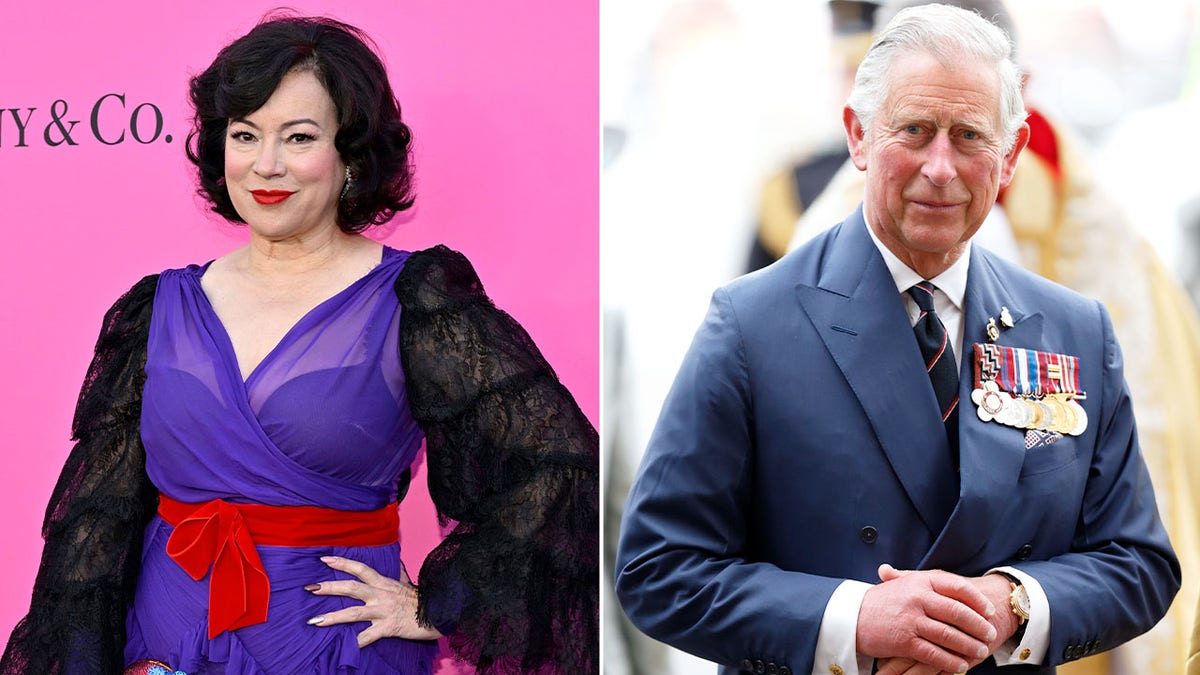 Side by broadside photos of Jennifer Tilly and King Charles III