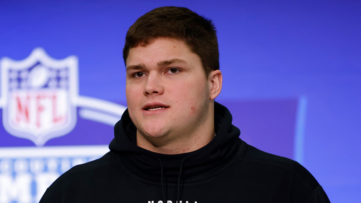 Joe Alt talks at NFL Combine