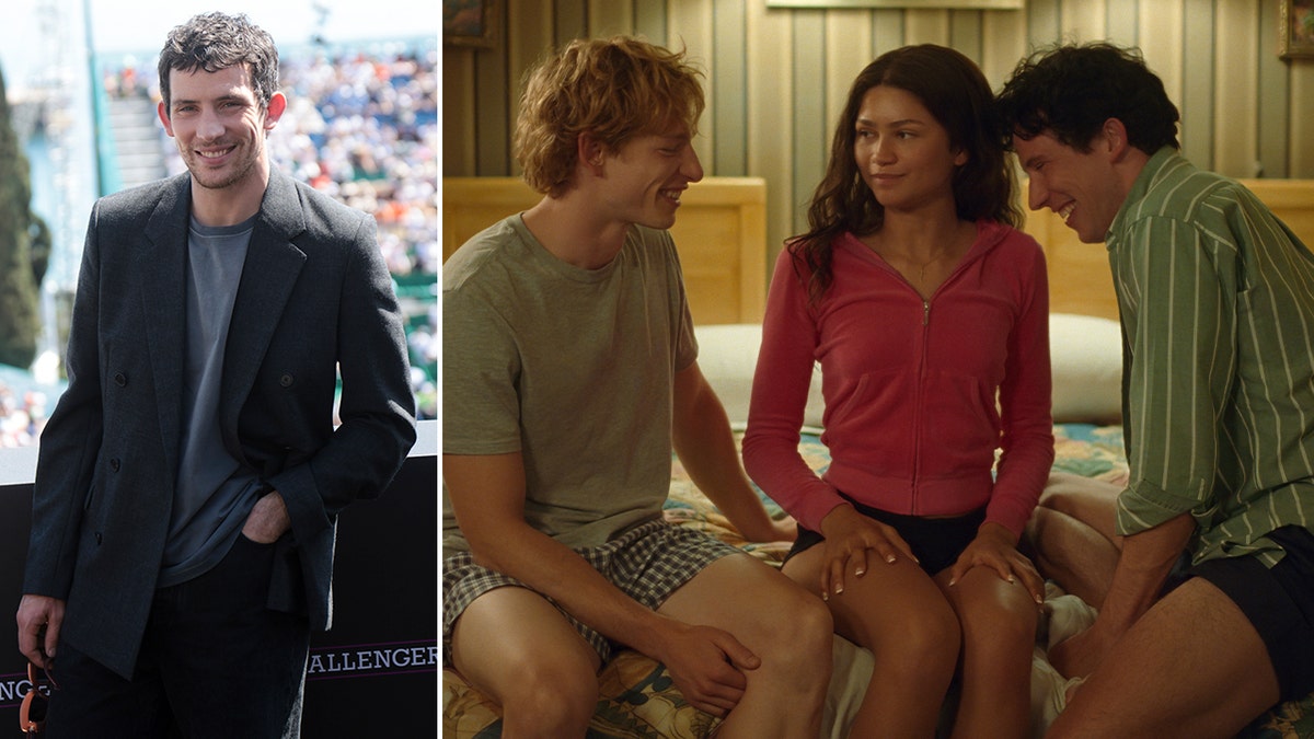 Josh O'Connor side by side a photo of him with co-stars Mike Faist and Zendaya