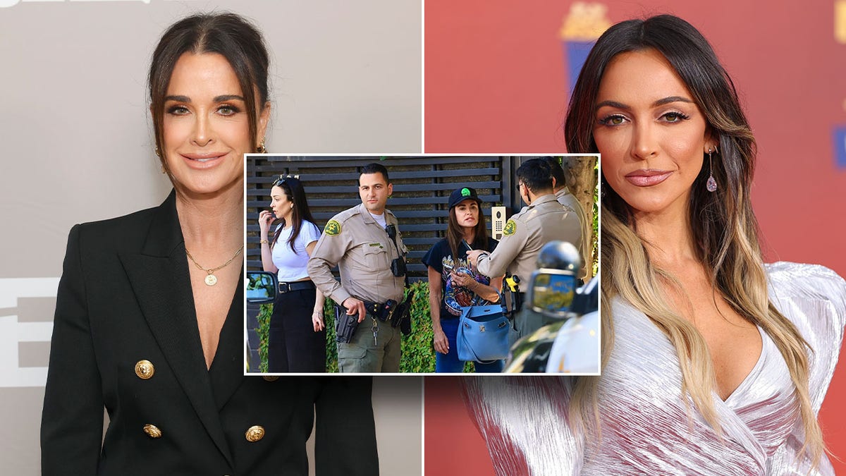 California’s rich and famous murdered, burglarized and kidnapped as fmr. detective offers chilling prediction Side by side photos of Kyle Richards and Farrah Aldjufrie with an inset of police with Kyle and Farrah at their home