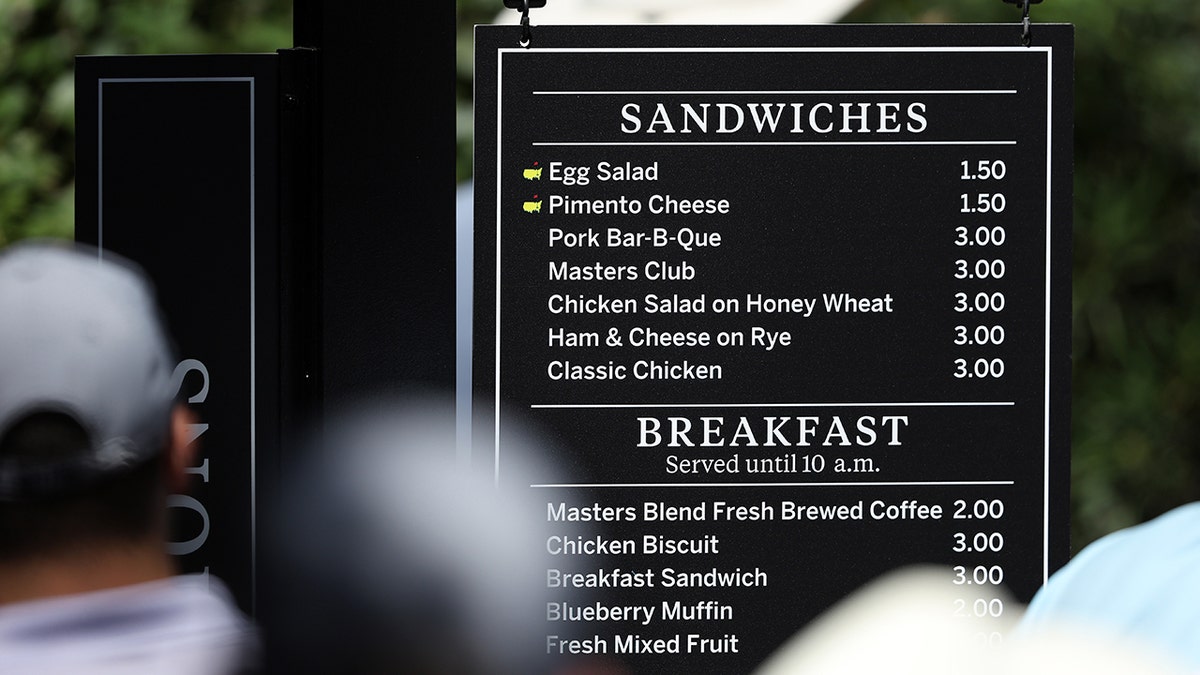 Masters concessions menu