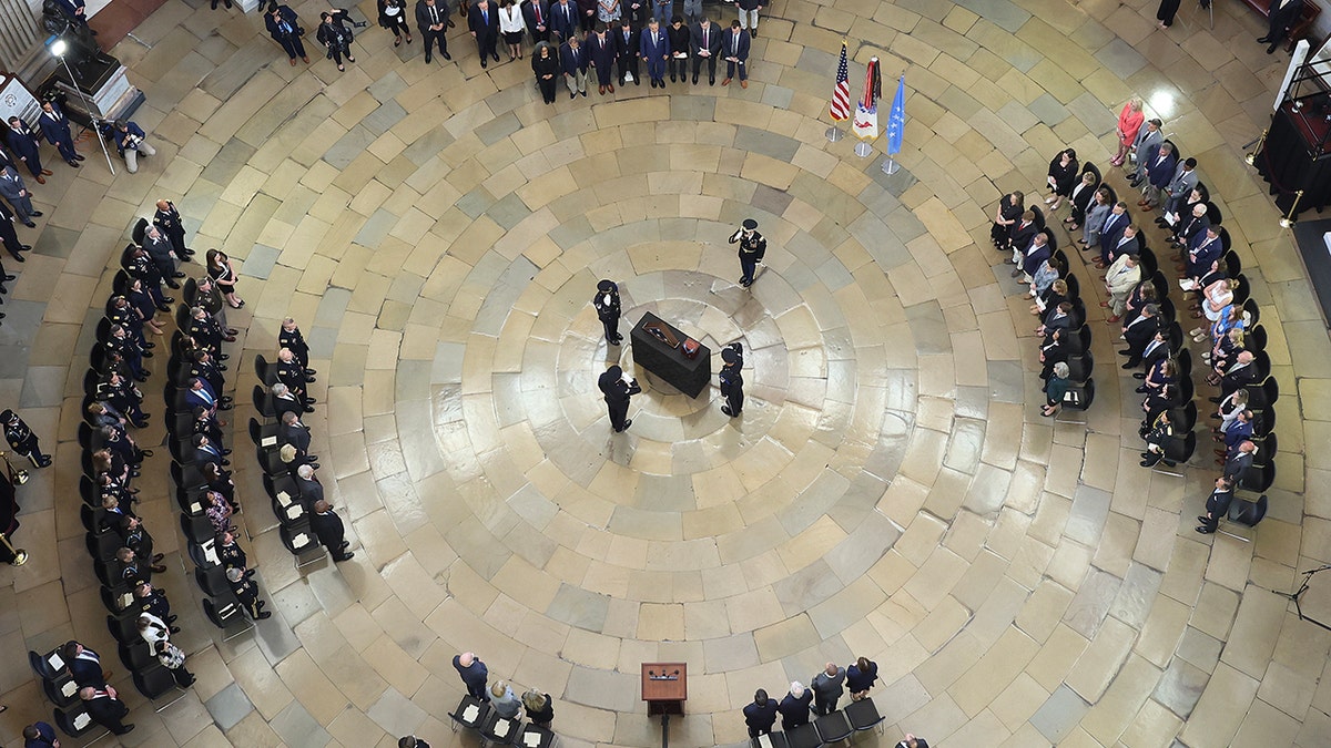 Urn of the precocious   U.S. Army Col. Ralph Puckett lies successful  grant   astatine  US Capitol