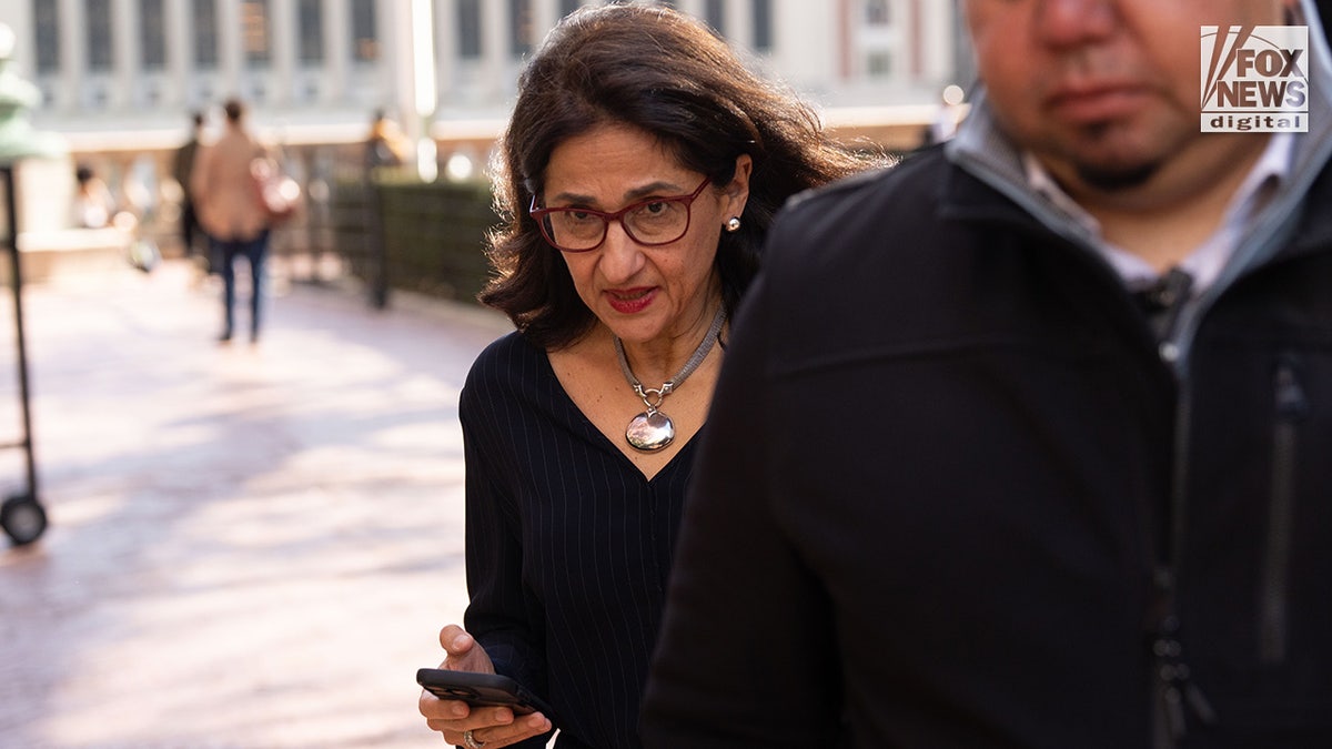 Columbia University president Minouche Shafik leaves the Low Memorial Library on the campus of Columbia University