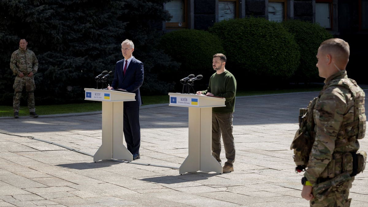 Ukraine's President Volodymyr Zelenskiy and NATO Secretary-General Jens Stoltenberg