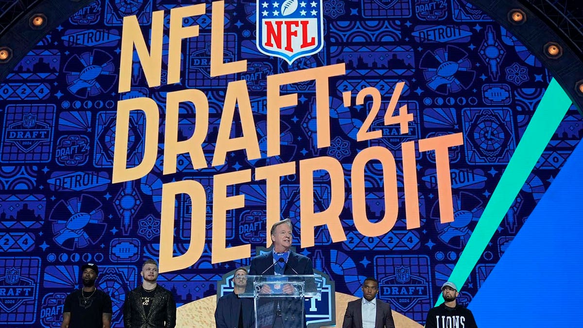 NFL Commissioner Roger Goodell speaks during the first round of the NFL football draft, Thursday, April 25, 2024, in Detroit.