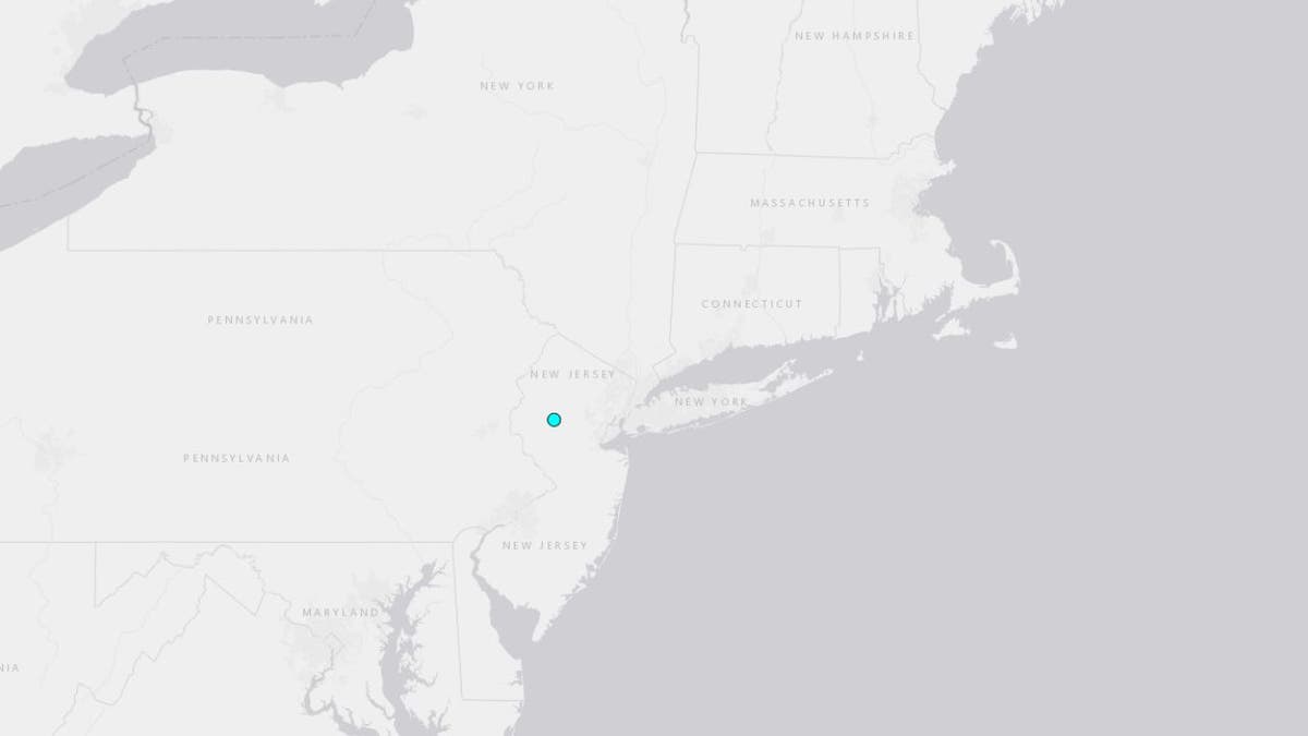 A map pinpoints the site of a New Jersey earthquake
