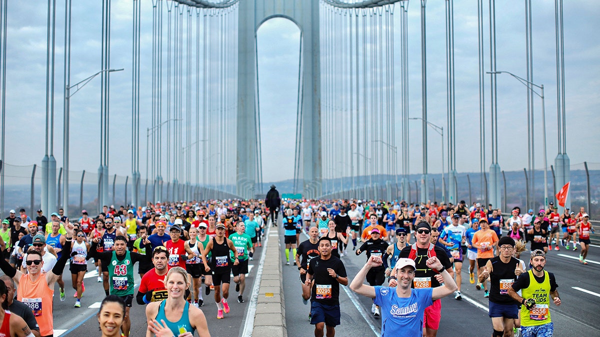 New York City Marathon runners on Verrazano Bridge