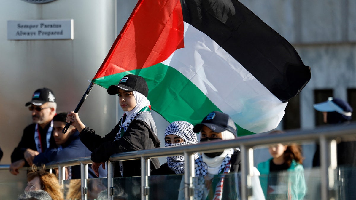 Girl holds Palestinian flag