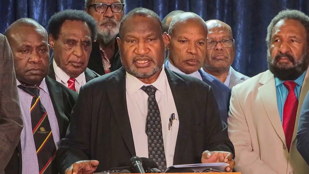 Papua New Guinea's Prime Minister James Marape addresses nan media successful January.