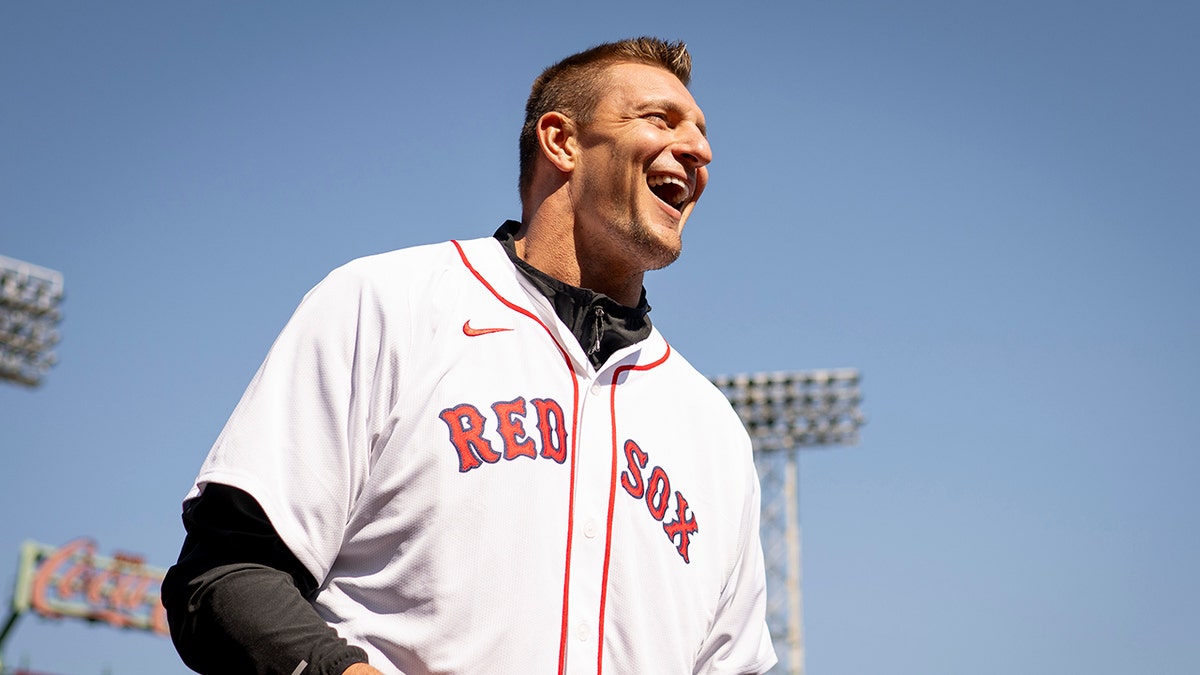 Rob Gronkowski smiles at Fenway Park