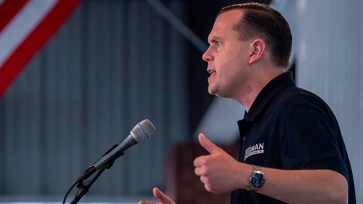 Kentucky Attorney General Russell Coleman speaks during the Fancy Farm picnic in Fancy Farm, Kentucky, on Aug. 5, 2023. (Ryan C. Hermens/Lexington Herald-Leader/Tribune News Service via Getty Images)