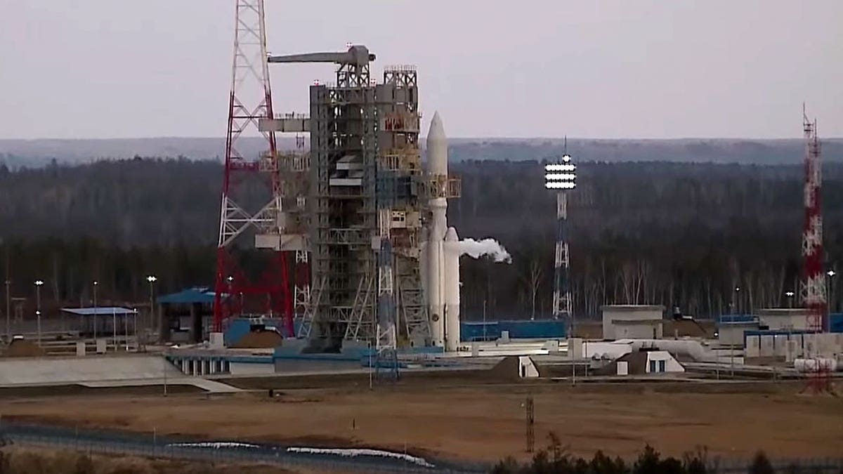 An Angara-A5 rocket is seen prior to the launch at Vostochny space launch facility