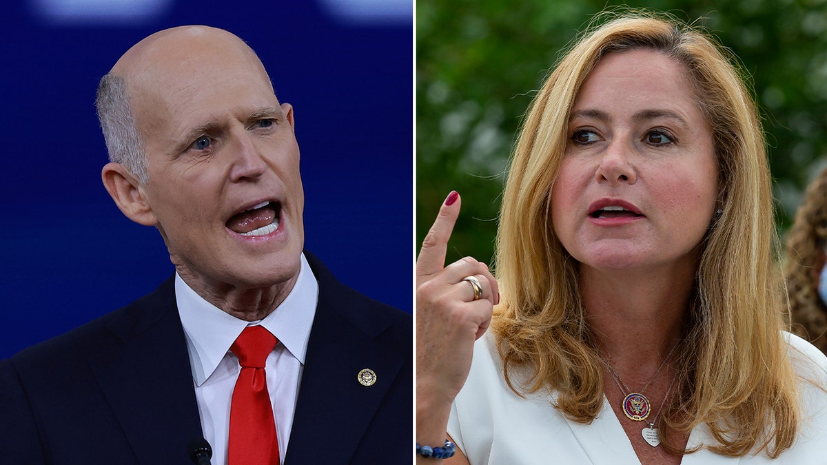 left: Sen. Rick Scott, Republican; right: his Democrat challenger Debbie Mucarsel-Powell