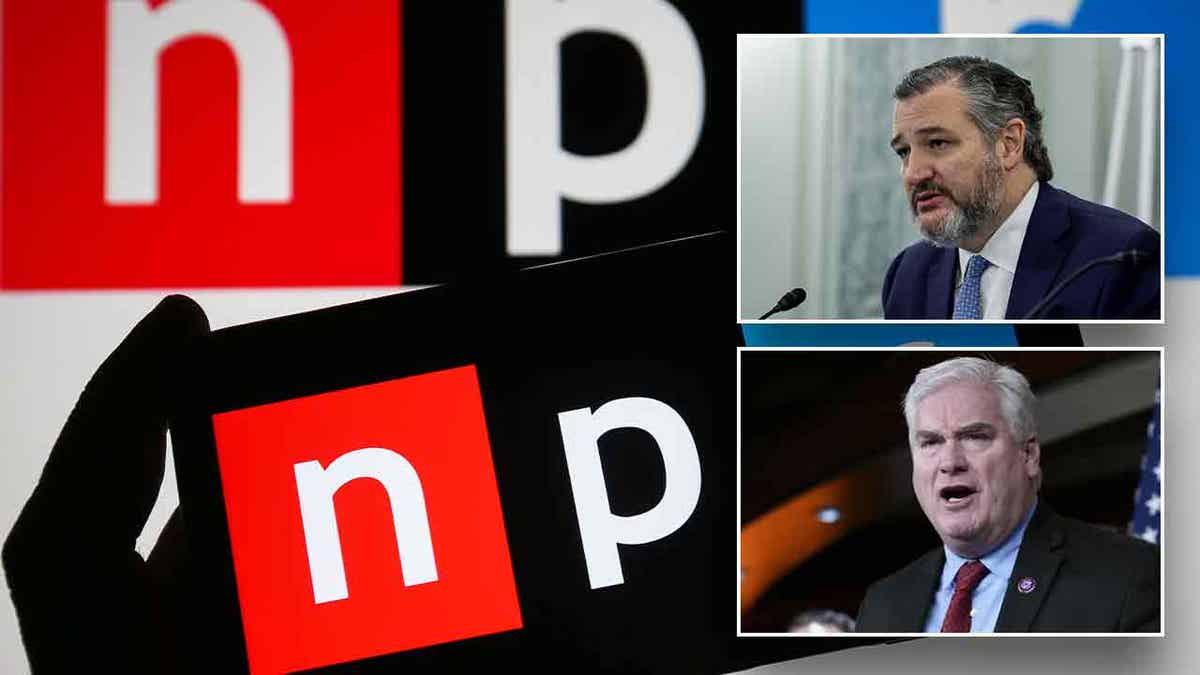 Two inset images of Republican lawmakers over a background that includes the NPR logo
