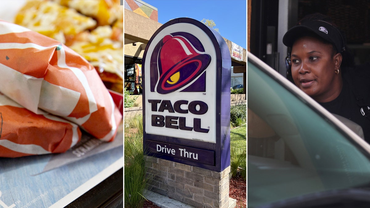 Taco Bell split image shows worker, food and sign