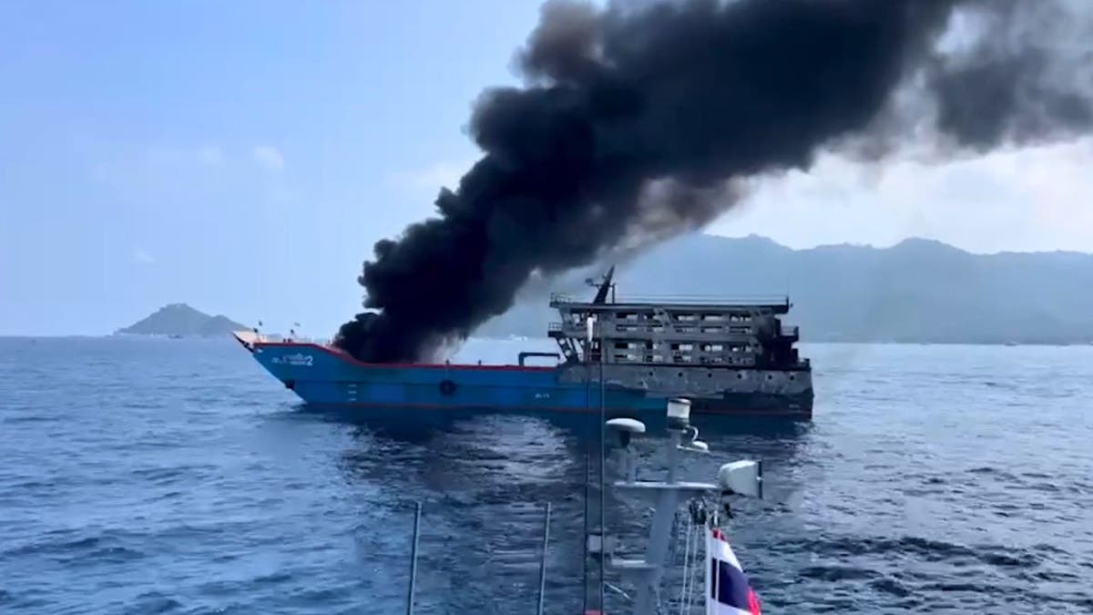 The ferry after evacuation from a fire