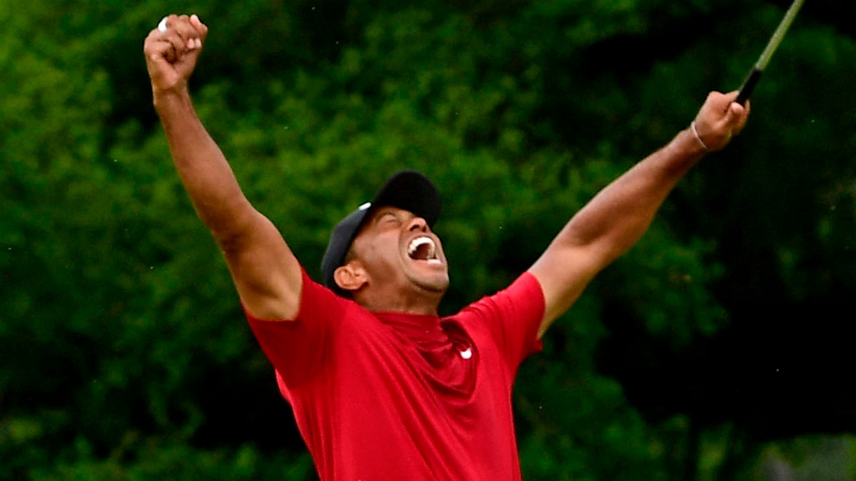 Tiger Woods celebrates victory at Masters